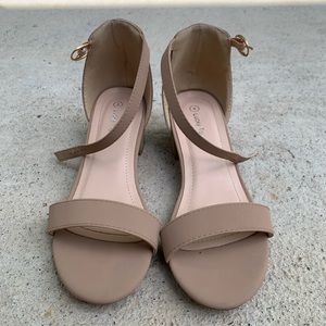 Rose blush chunky heel wedges